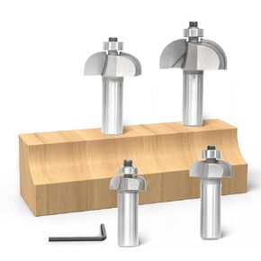 Akylin 4pcs Cove Router Bit Set,1/2" Shank,Radius 3/16",1/4",7/16", and 9/16",Cove Edging Cutter for Wood Profiling,Routing,Molding in Kuwait