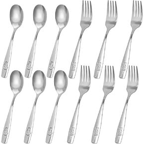 HANSGO 12PCS Children Safe Forks and Spoons, Silverware for Kids Cutlery Set Toddler Utensils Stainless Steel Tableware with Bunny and Puppy Motifs in Kuwait
