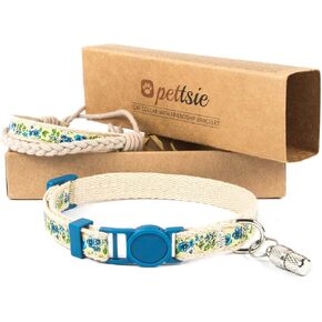 Pettsie Kitten Collar Breakaway Safety and Friendship Bracelet, ID Tag Tube, Durable, Comfortable and Soft Cotton for Sensitive Skin, Carton Box, D-Ring for Accessories, Adjustable 5-8 Inches, Blue in Kuwait