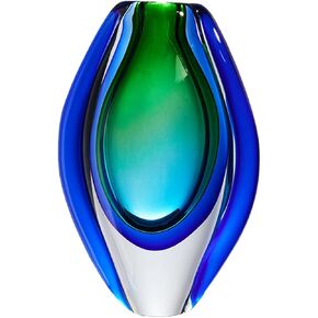 Luxury Lane Hand Blown Sommerso Oval Art Glass Vase for Decor Centerpiece Table Decoration Blue 10 inch tall in Kuwait
