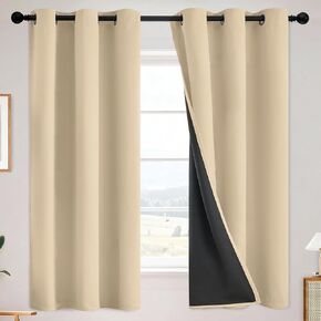SimpleHome 100% Blackout Curtains for Bedroom,Thermal Insulated Grommet Window Drapes Room Darkening Cream Curtains for Living Room with Black Back,52 x 84 Inch,2 Panels in Kuwait