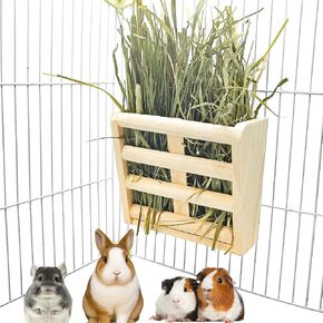 Chinchilla Hay Rack,Bunny Hay Feeder,Guinea Pig Hay Holder,Rabbit Food Dispenser,Natural Wooden,Hamster,Rabbit Cage Accessories by BLSMU in Kuwait