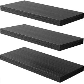 JPND Floating Shelf, Set of 3 Wall Shelf, 30 in W x 12.75 in D x 2 in H Wooden Floating Wall Shelf with Invisible Brackets for Living Room/Bedroom/Bathroom/Kitchen Storage and Decor, Black in Kuwait