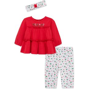 Little Me Clothes for Baby Girl's 3-Pc Christmas Holiday Holly Headband, Tunic, and Coordinating Legging Set, 3 to 24 Months in Kuwait