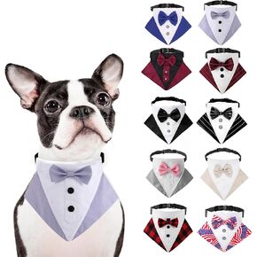 HDKUW Dog Tuxedo, Dog Wedding Bandana Collar with Bow Tie, Adjustable Dog Tux Formal Dog Costumes for Small Medium Large Dogs Black Stripe S in Kuwait