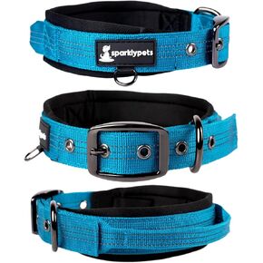 SparklyPets Heavy Duty Dog Collar with Handle for Medium and Large Dogs – Professional Collar with Reflective Stitches, Soft Handle & Nickel-Plated Buckle (Large (18"~22"), Blue) in Kuwait
