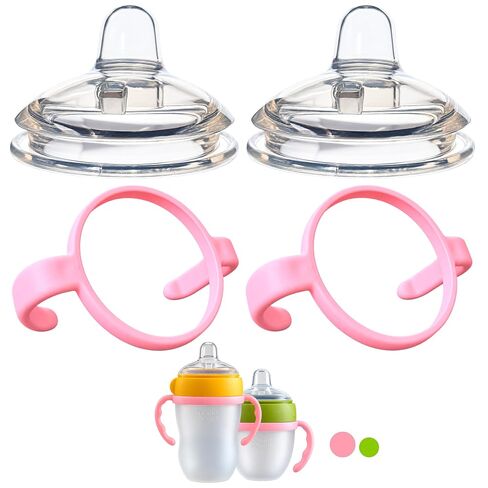 Sippy Spout Nipples with Bottle Handles for Comotomo Baby Bottle | 2-Pack | Food Grade Silicone | BPA-Free | Spill-Proof (Pink) in Kuwait