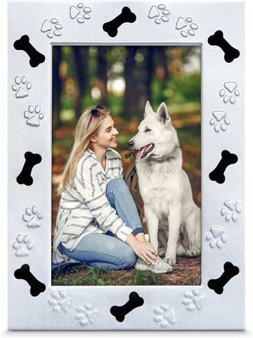 Quadow 4" x 6" Metal Photo Picture Tabletop Frame for Dog or Puppy with Bones & Paw Prints in Kuwait
