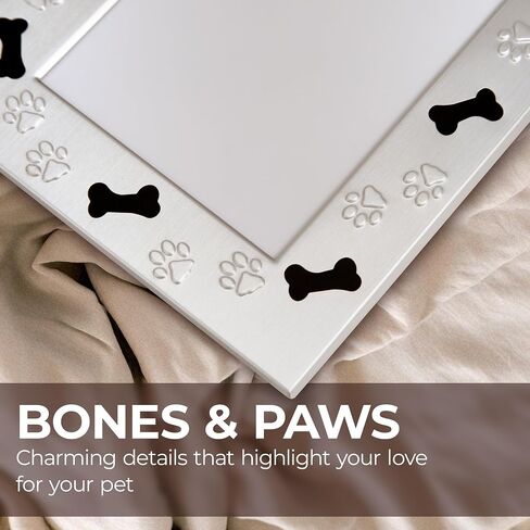 Quadow 4" x 6" Metal Photo Picture Tabletop Frame for Dog or Puppy with Bones & Paw Prints in Kuwait