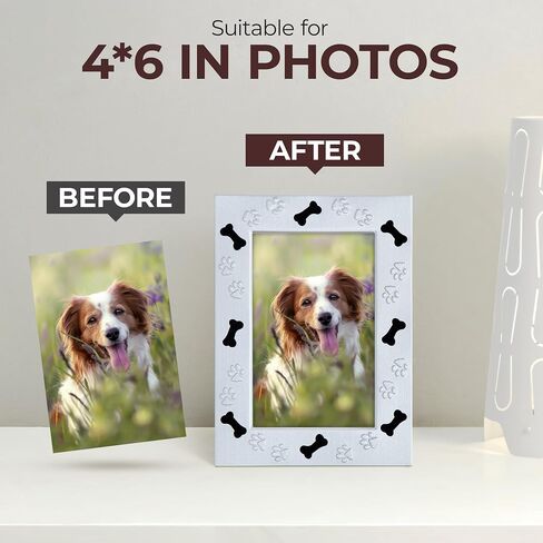 Quadow 4" x 6" Metal Photo Picture Tabletop Frame for Dog or Puppy with Bones & Paw Prints in Kuwait