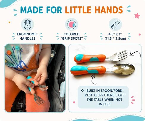 kinsho Toddler Utensils - Kids Silverware Set with Travel Case 3 pack - Stainless Steel Forks Spoons for 1 2 3 4 Years Old. Metal Lunch Box Cutlery for Children Girls, Round Handle, 6 Pieces Pink Blue in Kuwait