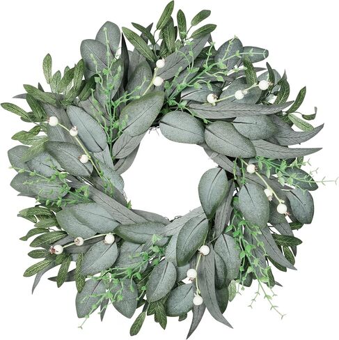 20" Faux Round Boxwood Wreath, Vlorart Artificial Boxwood Wreath Front Door Wreaths Artificial Spring Summer Greenery Hanging with A Plaid Bow for Front Door Wall Hanging Window Wedding Party Decor in Kuwait