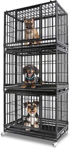 قفص كلب شديد التحمل من Homey Pet للكلاب الكبيرة، قفص كلب كبير قابل للتكديس مقاس 47 بوصة مزود بـ 4 عجلات، وصينيتين وشبكات قابلة للإزالة، وأقفال متعددة، بيت للكلاب قوي ومتين مقاوم للهروب داخليًا in Kuwait
