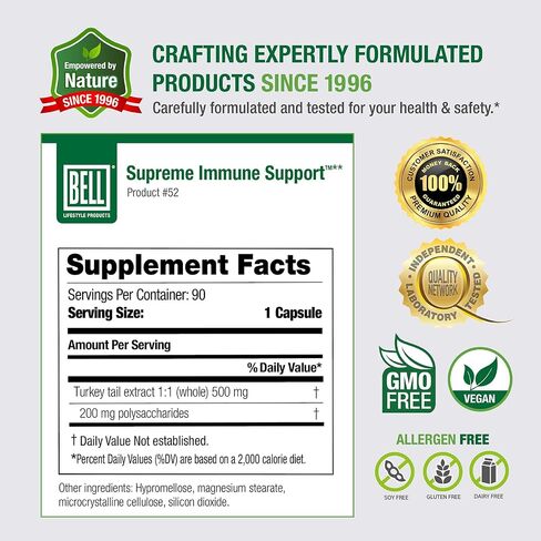 Bell Supreme Immune Support™ Mushroom Supplement Unique Blend with Turkey Tails Mushroom -A Natural Supplement for Immune Support, Unique Blend | 90 Capsules in Kuwait