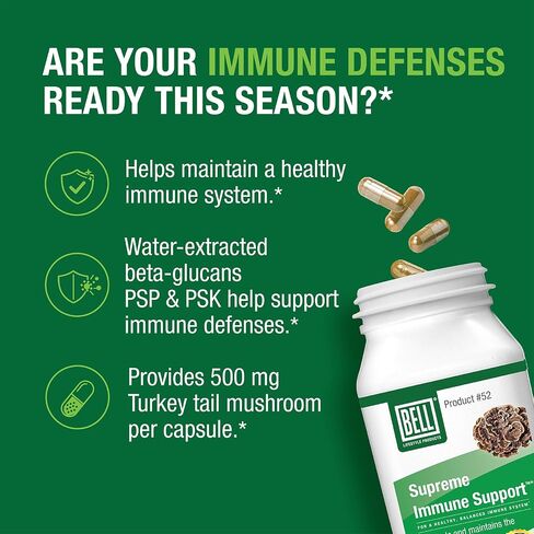 Bell Supreme Immune Support™ Mushroom Supplement Unique Blend with Turkey Tails Mushroom -A Natural Supplement for Immune Support, Unique Blend | 90 Capsules in Kuwait