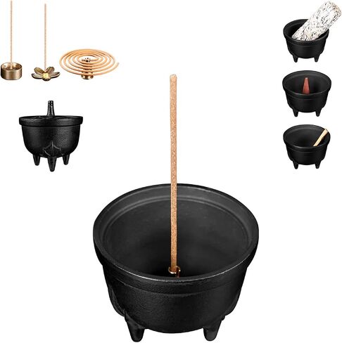 Cast Iron Incense Burner - 4 in 1 Incense Holder Burner Set, Three-Legged Incense Ash Catcher with Lid for Rituals, Decoration, Etc（Large） in Kuwait