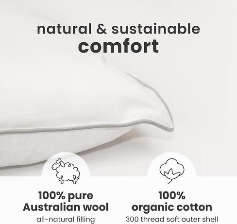 Woolino Premium Wool Toddler Pillow, All Natural Breathable 100% Wool Fill and Cotton Cover - Baby, Kids and Travel Size, 14 x19 in Kuwait