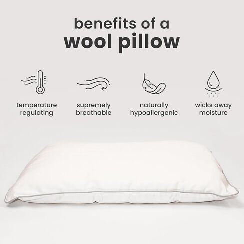 Woolino Premium Wool Toddler Pillow, All Natural Breathable 100% Wool Fill and Cotton Cover - Baby, Kids and Travel Size, 14 x19 in Kuwait