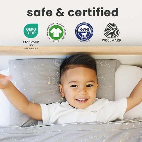 Woolino Premium Wool Toddler Pillow, All Natural Breathable 100% Wool Fill and Cotton Cover - Baby, Kids and Travel Size, 14 x19 in Kuwait