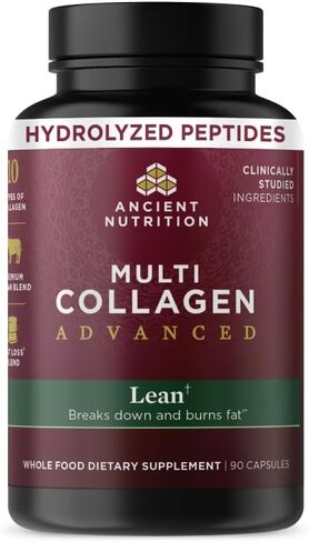 Ancient Nutrition Advanced Collagen Protein Capsules Lean with Probiotics and Vitamin C, Hydrolyzed Collagen Peptides Supports Healthy Weight Management* and Muscle Mass*, 30 Servings in Kuwait