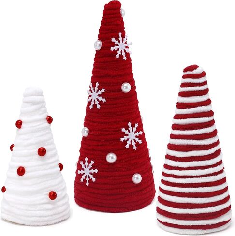 3 PCS Valentine's Day Table Decorations Mini Yarn Trees Red and White Farmhouse Decor for Indoor Room Kitchen Home Tiered Tray Decor Gift for Her in Kuwait