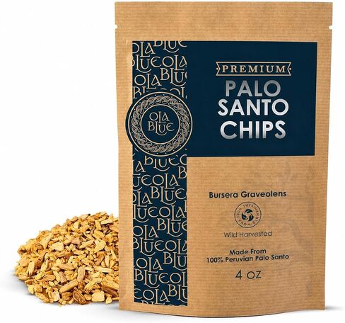 Ola Blue Palo Santo Chips 4oz Natural and Sustainable from Peru sustainably Harvested Aromatic Resin - for Smudging, Energy Cleansing, Meditation Organic Incense in Kuwait