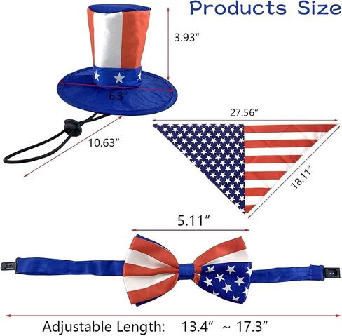 CooShou Pet Independence Day Costume - Uncle Sam Dog Top Hat USA Flag Dog Bandana Triangle Bib Scarf with Reversible Stars and Stripes Pattern 4th of July Pet Outfit for Dogs Cats Puppy Kitten 2Pcs in Kuwait