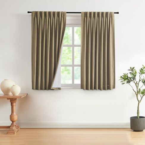 Vision Home Natural Pinch مطوي ستائر التعتيم الكامل الكتان المخلوطة غرفة سواد نافذة الستائر 95 بوصة لغرفة المعيشة غرفة نوم الحرارية معزولة قرصة الطيات الستائر مع السنانير 2 لوحة 40 "Wx95" L in Kuwait
