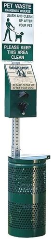 DOGIPOT 1003-L Pet Station Includes Sign, Dispenser, Steel Receptacle, Litter Bag Rolls and Liner Trash Bags, Forest Green in Kuwait
