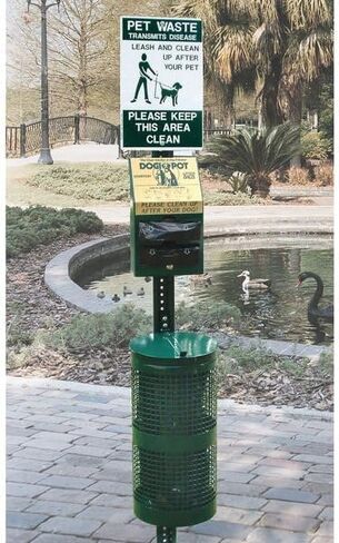 DOGIPOT 1003-L Pet Station Includes Sign, Dispenser, Steel Receptacle, Litter Bag Rolls and Liner Trash Bags, Forest Green in Kuwait