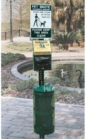 DOGIPOT 1003-L Pet Station Includes Sign, Dispenser, Steel Receptacle, Litter Bag Rolls and Liner Trash Bags, Forest Green in Kuwait