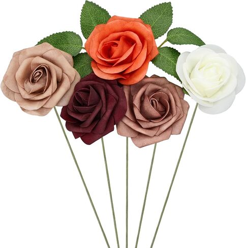 100 Pcs Artificial Flowers Real Looking Rose Flowers Foam Fake Roses with Leaves and Stems for DIY Wedding Bouquets Centerpieces Bridal Shower Party Home Decor(Black) in Kuwait