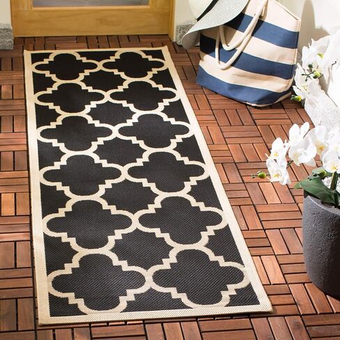 مجموعة SAFAVIEH Courtyard مقاس 8 × 11 بوصة تيراكوتا CY6243 تعريشة مغربية داخلية/خارجية مقاومة للماء وسهلة التنظيف في الفناء الخلفي وغرفة الطين - سجادة in Kuwait