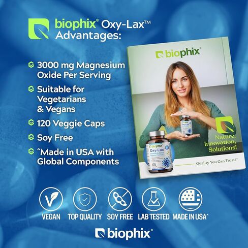 biophix Oxy-Lax 750 mg 120 Vcaps - Natural Magnesium Oxide Oxygen Based Colon Cleanse Gentle Laxative Supports Healthy Digestive Tract Regularity… in Kuwait