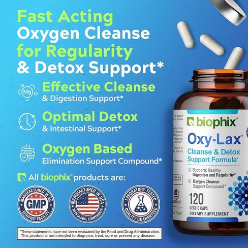 biophix Oxy-Lax 750 mg 120 Vcaps - Natural Magnesium Oxide Oxygen Based Colon Cleanse Gentle Laxative Supports Healthy Digestive Tract Regularity… in Kuwait