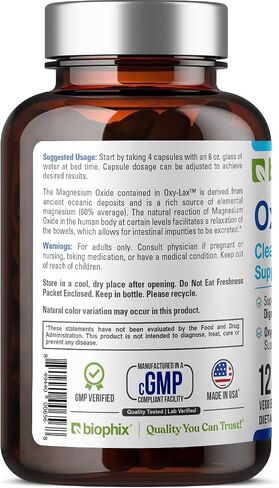 biophix Oxy-Lax 750 mg 120 Vcaps - Natural Magnesium Oxide Oxygen Based Colon Cleanse Gentle Laxative Supports Healthy Digestive Tract Regularity… in Kuwait