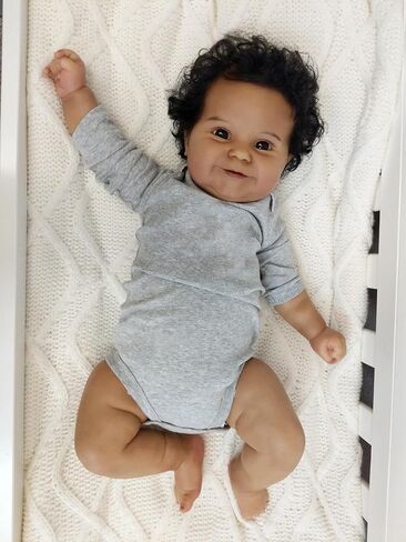 Angelbaby Reborn Baby Doll Black Girl Look Real, 18 inch Newborn African American Realistic Baby Sleeping Alive Infant Brown Skin Silicone Doll Toys in Kuwait