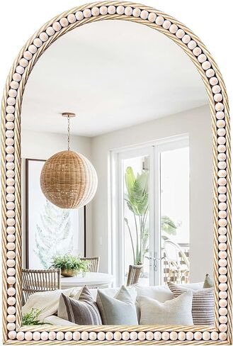 مرآة دائرية ذهبية منشارية، مرايا دائرية لبيت المزرعة الريفي مقاس 24 بوصة لديكور الحائط، مرآة مطرزة بالخرز معدنية حديثة ذهبية اللون للحمام، وغرفة المعيشة، والحمام، وغرفة النوم in Kuwait