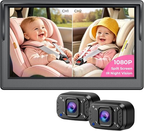 Itomoro 2026 Upgraded Dual Baby Car Camera for 2 Baby [1080P HD & 940nm IR Night Vision] 360° Rotation & 150° Wide View Rear Facing Baby Car Backseat Monitor Fits Cars/SUVs/Trucks in Kuwait