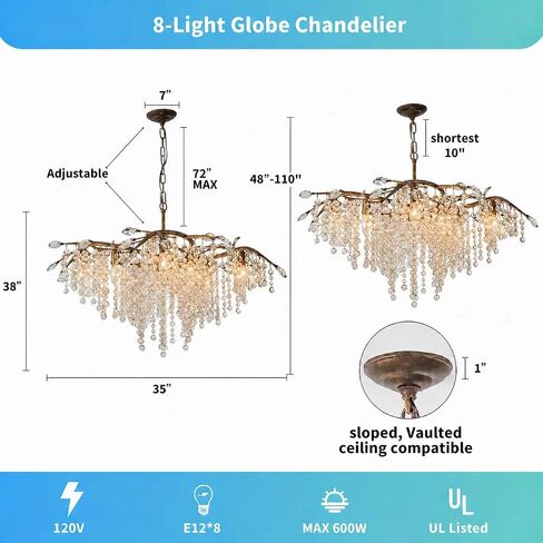 2 Tire Crystal Chandelier，Vintage Farmhouse Chandeliers for Dining Room Living Room Bedroom Entryway Foyer，Rustic 18-Light Dining Room Light Fixture (Chain Connector)… in Kuwait