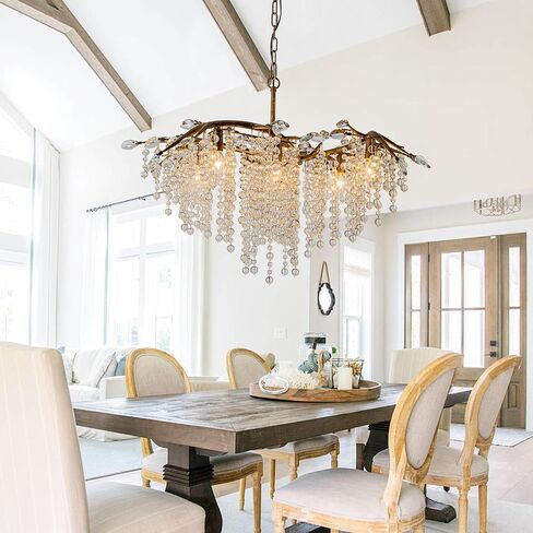 2 Tire Crystal Chandelier，Vintage Farmhouse Chandeliers for Dining Room Living Room Bedroom Entryway Foyer，Rustic 18-Light Dining Room Light Fixture (Chain Connector)… in Kuwait