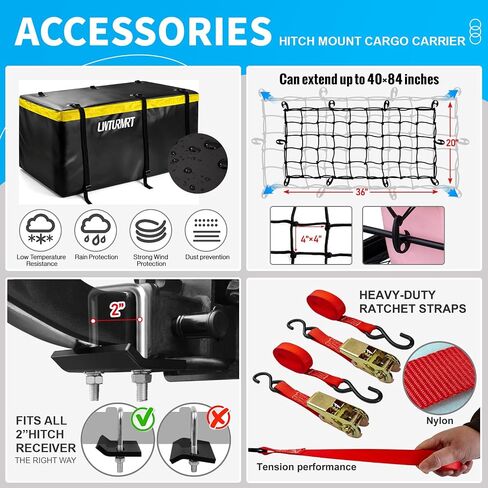 LWTURMRT Hitch Cargo Carrier مع حامل البضائع القابل للطي 58X23X14 بوصة 500 رطل للخدمة الشاقة 2 بوصة سلة الأمتعة المتلقية للربط لسيارات الدفع الرباعي والتخييم والسفر وما إلى ذلك in Kuwait