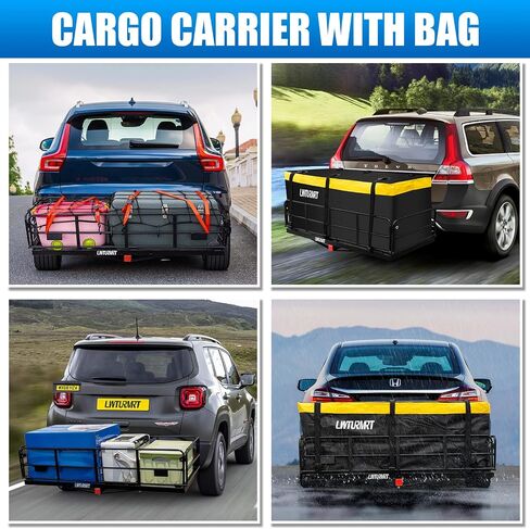 LWTURMRT Hitch Cargo Carrier مع حامل البضائع القابل للطي 58X23X14 بوصة 500 رطل للخدمة الشاقة 2 بوصة سلة الأمتعة المتلقية للربط لسيارات الدفع الرباعي والتخييم والسفر وما إلى ذلك in Kuwait