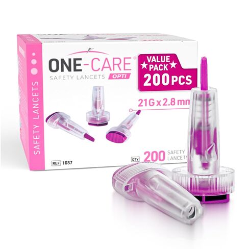 200 Count: ONE-CARE Opti Safety Lancets, Top Button Activated, 30G x 1.5mm, Sterile, Ultra-Thin for Comfort in Kuwait