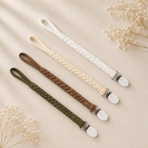 Pacifier Clips for Boys and Girls, Holder Leash by Hand-Made Braided 4 Pack, Color E in Kuwait