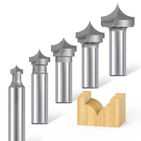 Akylin V Point Cutting Router Bit, 1/2" Shank, 1-5/8" Round Over Plunge Cutter,Carbide Tips Radius "V" Groove Bit for Wood Carving,Molding,Plunging in Kuwait