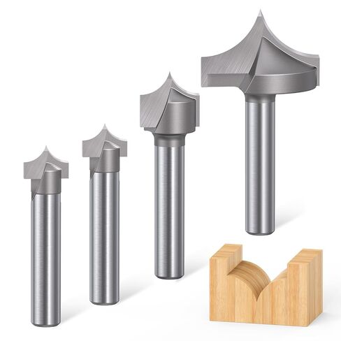 Akylin V Point Cutting Router Bit, 1/2" Shank, 1-5/8" Round Over Plunge Cutter,Carbide Tips Radius "V" Groove Bit for Wood Carving,Molding,Plunging in Kuwait