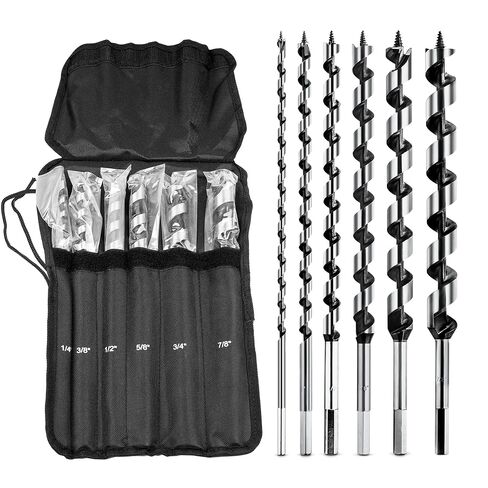 NICAVKIT 6Pcs 12-Inch Long Auger Drill Bit Set for Wood, 1/4"-7/8" Inch Hex Shank Ship Auger Drill Bit for Soft and Hard Wood, Plastic, Drywall and Composite Materials in Kuwait