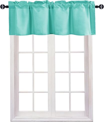 JIUZHEN Valance Curtains for Kitchen Window Valances for Living Room/Basement Window Curtains Bathroom Thermal Insulated Short Rod Pocket Curtain Panels, Aqua,42 x 12 Inches,1 Panel in Kuwait