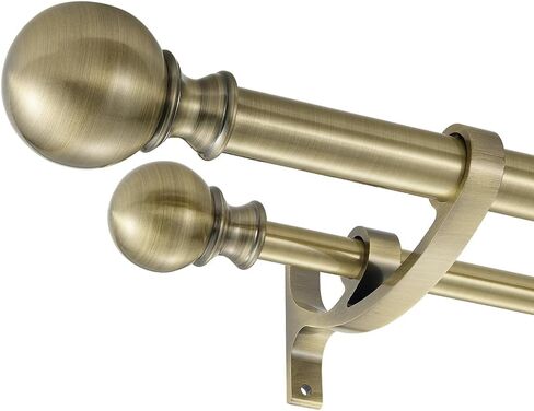 Double Curtain Rods for Window 48-84 Inch, Adjustable Double Drapery Rod with Round Finials, 1-Inch Front and 5/8 Inch Back Double Curtain Rod, Warm Gold Double Window Rods in Kuwait